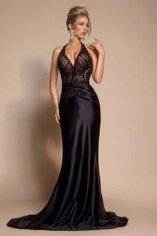 PS26059 Black Halter Gown