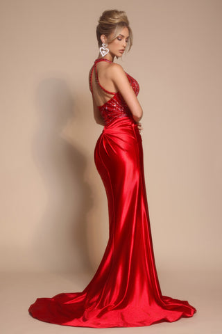 Red satin gown PS26059-Red-03