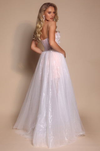 PS26078 Ivory prom dress, woman in white gown, elegant formal wear