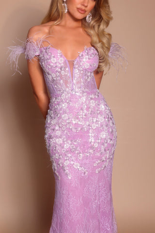 PS26133 Lilac Floral Evening Gown