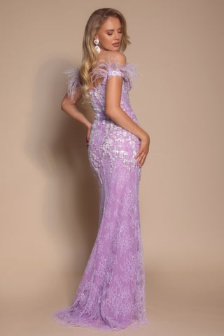Lilac off-shoulder gown PS26133-03