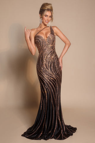PS26138 Black One Shoulder Evening Gown
