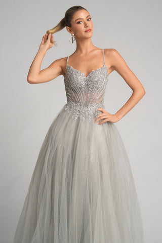 Silver beaded prom dress PS26145-03