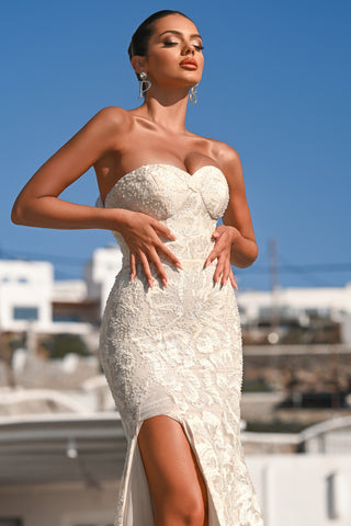 PS26175-Ivory-02 strapless dress with thigh slit