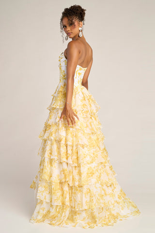 Yellow floral tiered gown