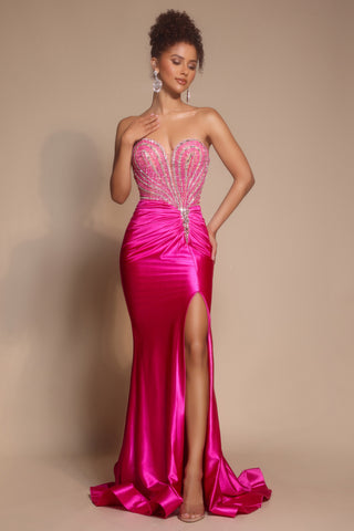 PS26217 Fuchsia Formal Dress with Embellished Bodice