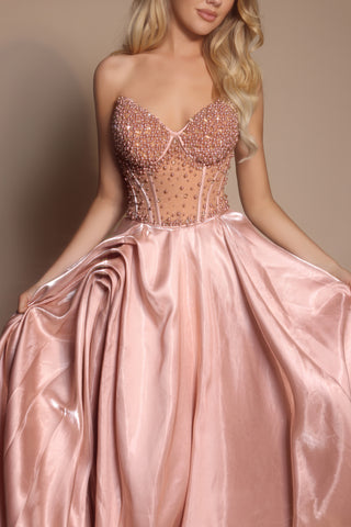 Champagne beaded gown, PS26240-02