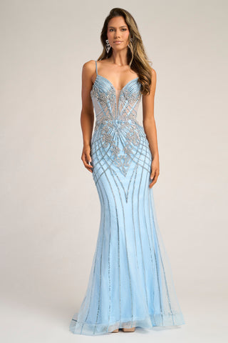 PS26259 Blue Beaded Mermaid Gown
