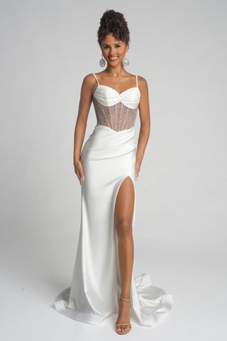 Ivory gown PS26285 with thigh slit