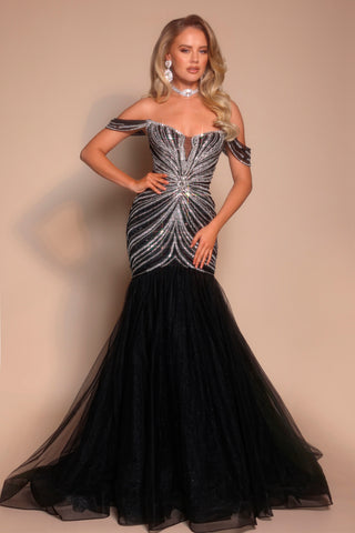 PS26317E Black Off-Shoulder Gown