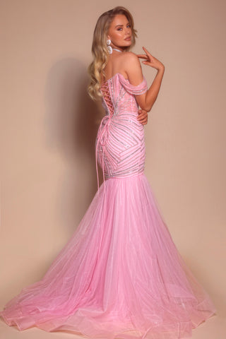 Pink off-shoulder mermaid gown PS26317E