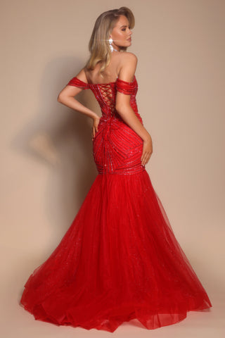 Red off-shoulder formal gown PS26317E-Red-03