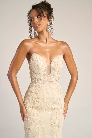 Cream strapless formal gown, PS26373-02