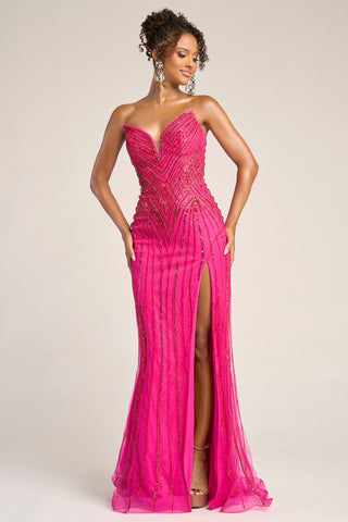 Hot pink formal gown PS26374 with high slit