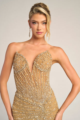 Gold beaded formal dress PS26416C