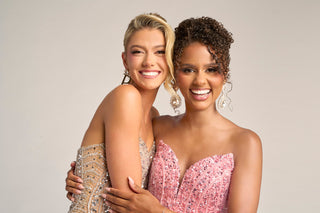 Champ Pink dress and friends smiling