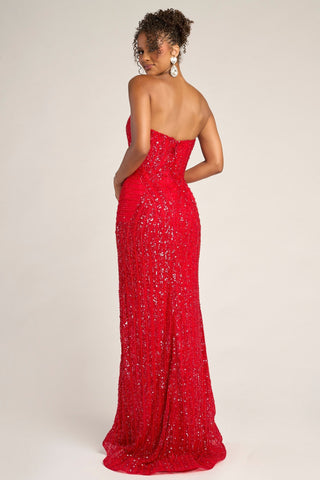 Red sequin strapless gown PS26424C