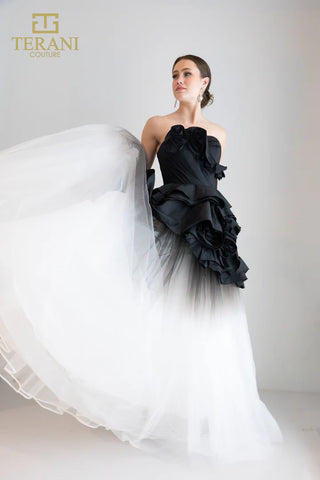 Terani Couture black & white gown 251P4270