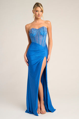 Blue formal gown with slit