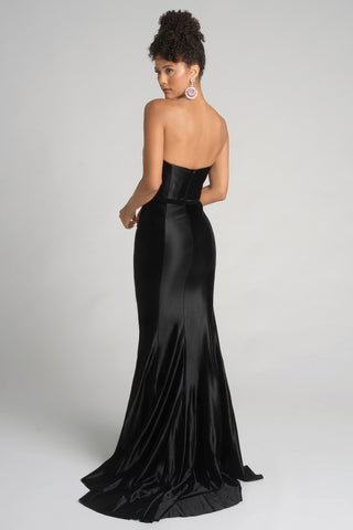 XO013-BLACK-01 Strapless Black Evening Gown