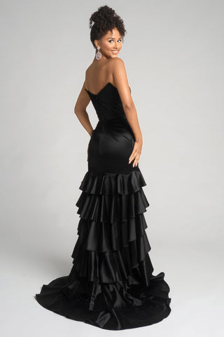 XO021 Black ruffled formal gown