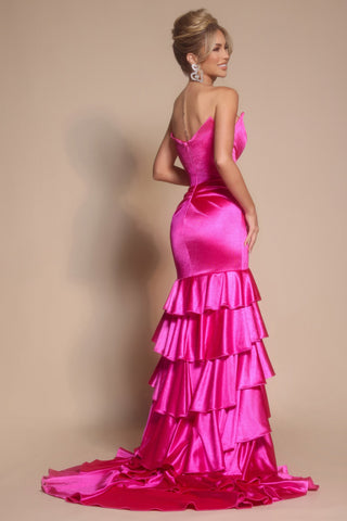 Hot pink tiered formal gown