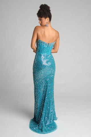 Turquoise sequin gown from XO054 collection