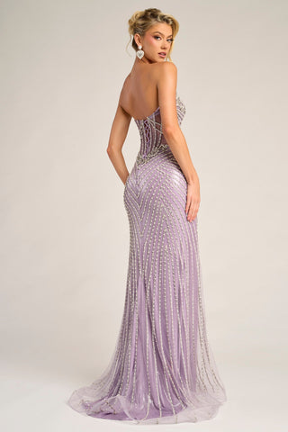 XO057 Lavender Strapless Gown