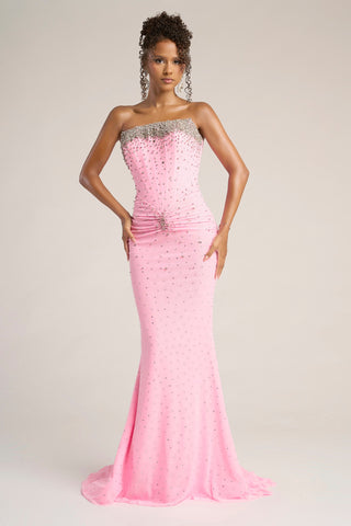 Pink strapless evening gown