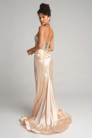 XO065 Cream Evening Gown with Corset Back