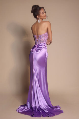 Lilac XO065 gown with beaded bodice and train