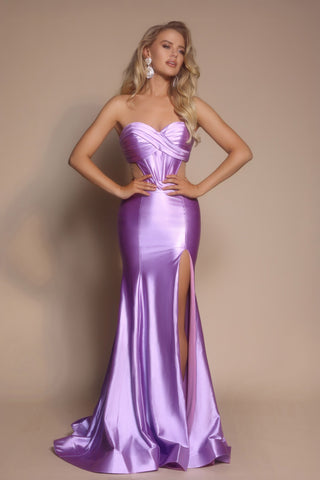 XO066 Lilac prom dress with high slit