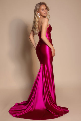 XO080 Fushsia Gown - Woman in strapless formal dress