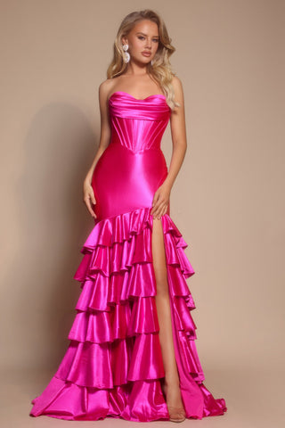 Fuchsia mermaid gown with high slit