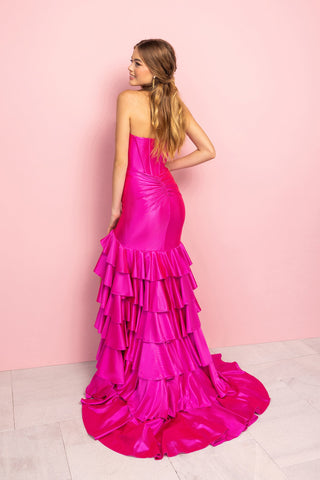 Fuchsia ruffle gown, XO085-Fuchsia