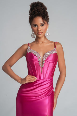 XO105 Fuschia Dress with Embellished Bodice