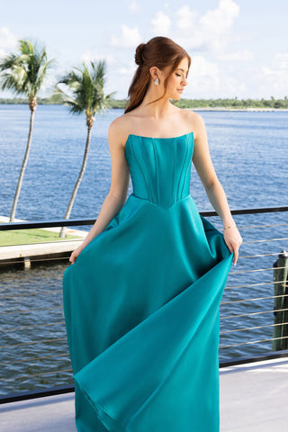 XO124 Teal Strapless Gown