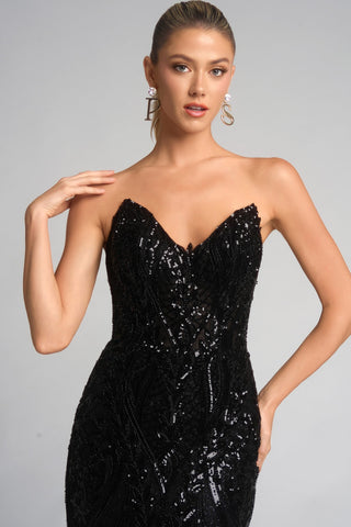 XO134 Black Strapless Evening Gown