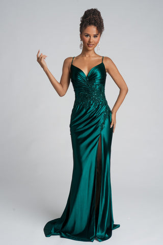 XO136 Emerald Gown with High Slit