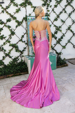 Elegant pink formal dress with train
