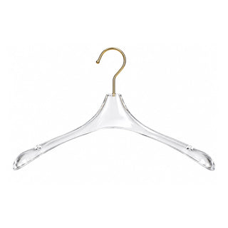 Clear acrylic designer coat hanger with gold hook