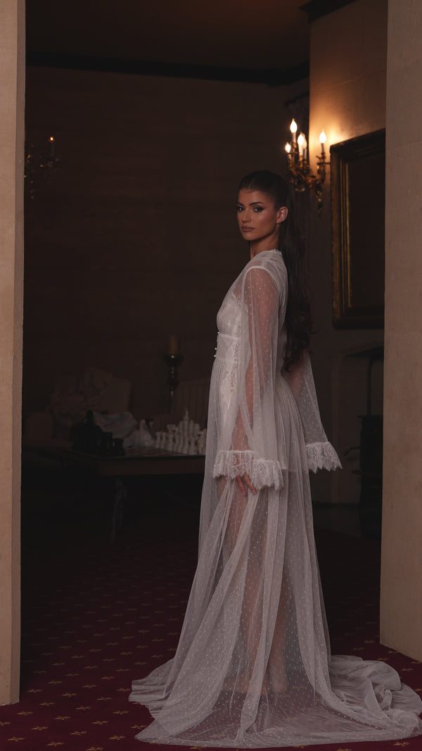 Bridal robe rental – sheer tulle robe
