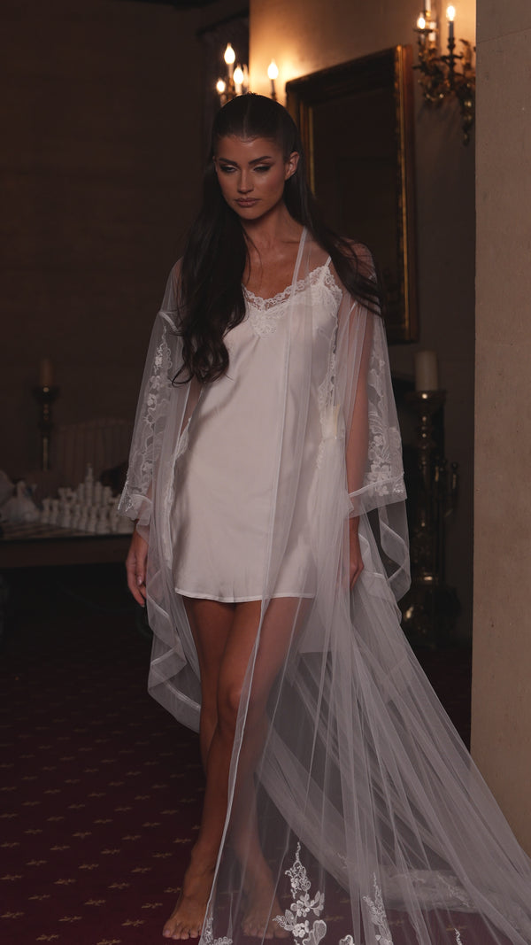 Bridal robe rental – sheer tulle robe