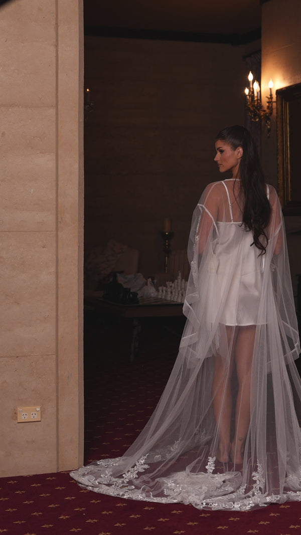 Bridal robe rental – sheer statement-sleeve robe