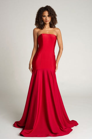 Red strapless evening gown (yFk-8PKp)